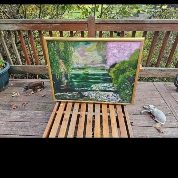 Vintage oil painting‎ of a lily pond - Picture 10 of 11